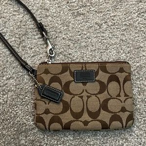 COACH Small Wristlet in Signature Brown Print